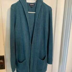 Lands End Women’s size S blue open front hooded cardigan. Super soft and warm